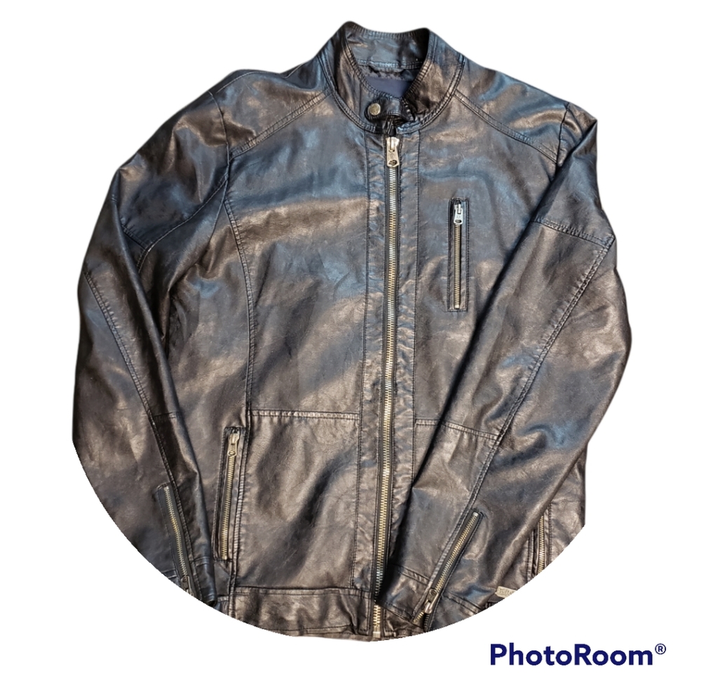 Men Buffalo david bitton black leather jacket size medium